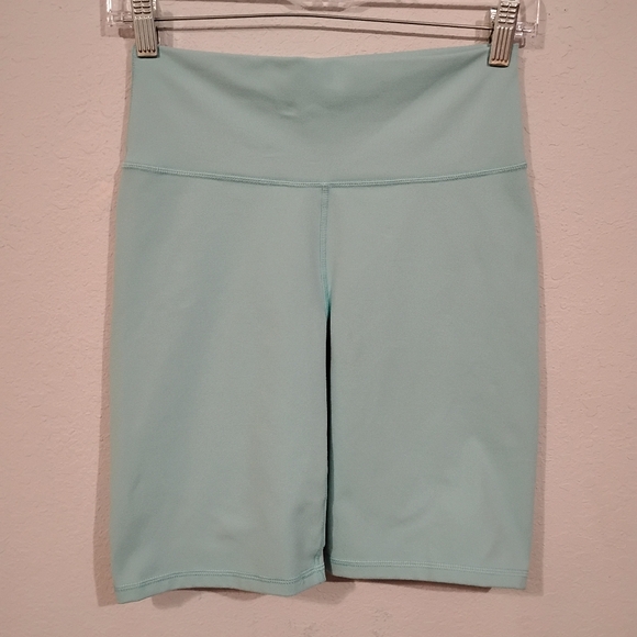 Fabletics Light Blue Powerhold Biker Shorts - Picture 1 of 7
